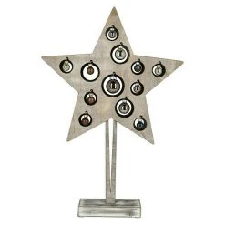 BAUHAUS LED-Stern Holz Mit Glaskugeln Natur, Holz, Höhe: 55 Cm