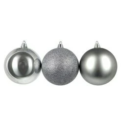 BAUHAUS Christbaumkugel-Mix Silber, Kunststoff, Durchmesser: 15 Cm, 3 Stk.