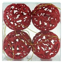 BAUHAUS Christbaumkugel Mit Ornamenten Rot, Kunststoff, Durchmesser: 6 Cm