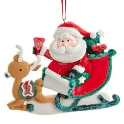 BAUHAUS Christbaumschmuck Weihnachtsmann Mit Schlitten Rot/Grün, 1 Stk., Breite: 108 Mm