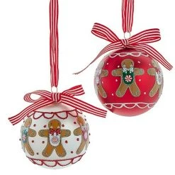 BAUHAUS Christbaumkugel Lebkuchenmännchen Mit Schleife Rot, Glas, Durchmesser: 7,6 Cm