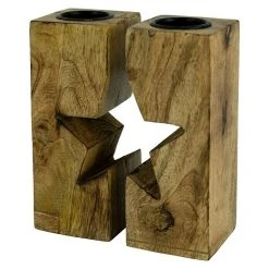 BAUHAUS Teelichthalter Stern L X B X H: 14 X 7 X 20 Cm, Natur, Holz