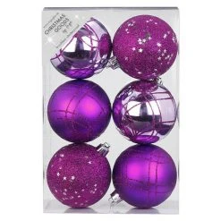BAUHAUS Christbaumkugel-Mix Lila, Kunststoff, Durchmesser: 8 Cm, 6 Stk.