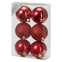 BAUHAUS Christbaumkugel-Mix Rot, Kunststoff, Durchmesser: 8 Cm, 6 Stk.