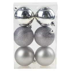 BAUHAUS Christbaumkugel-Mix Silber, Kunststoff, Durchmesser: 8 Cm, 6 Stk.
