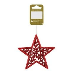 BAUHAUS Christbaumschmuck Glitzerstern Rot, Kunststoff, Eckig, Durchmesser: 10 Cm