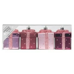 BAUHAUS Christbaumschmuck Geschenkbox Rosa, Kunststoff, 4 Stk.