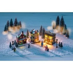 BAUHAUS LED-Weihnachtsleuchte Weihnachtsdorf 17-teilig Batteriebetrieben, Kunststoff