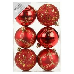 BAUHAUS Christbaumkugel-Mix Rot - Gold, Kunststoff, Durchmesser: 8 Cm, 6 Stk.