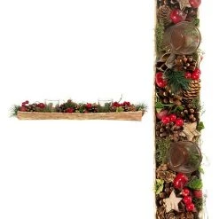 BAUHAUS Teelichthalter Gesteck Mit Roten Beeren L X B X H: 45 X 8 X 8 Cm