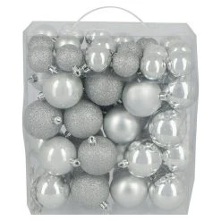BAUHAUS Christbaumkugel-Mix Silber, Kunststoff, Durchmesser: 4 Cm - 6 Cm, 50 Stk.