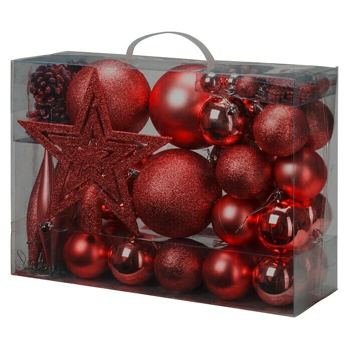 BAUHAUS Christbaumkugel-Mix Rot, Kunststoff, 54 Stk. 3 BAUHAUS Christbaumkugel-Mix Rot, Kunststoff, 54 Stk.