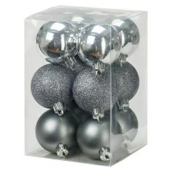 BAUHAUS Christbaumkugel-Mix Silber, Kunststoff, Durchmesser: 6 Cm, 12 Stk.